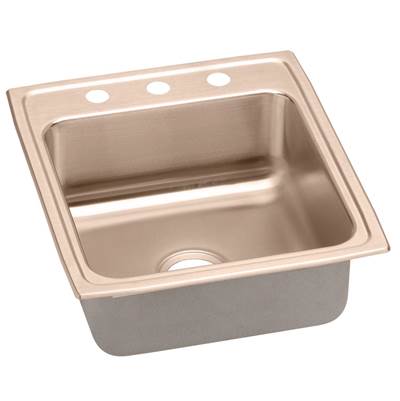 Elkay CuVerro Antimicrobial Copper Single Bowl Drop-in Sink - 18 Gauge - 19.5'' x 22'' x 10.125'' in Lustrous Satin