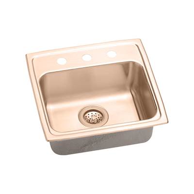 Elkay Single Bowl Drop-In Kitchen Sink - 18 Gauge CuVerro Antimicrobial Copper - 19'' x 18'' x 5.5'' in Lustrous Satin