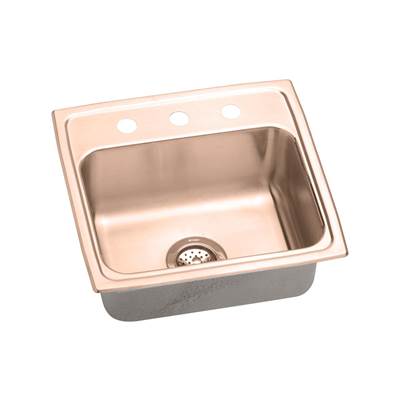 Elkay Single Bowl Drop-In Kitchen Sink - 18 Gauge CuVerro Antimicrobial Copper - 19.5'' x 19'' x 6.5'' in Lustrous Satin