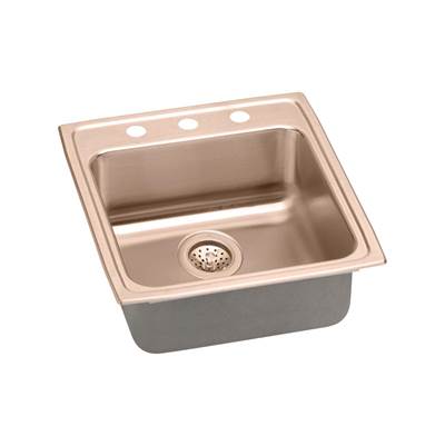 Elkay Single Bowl Drop-In Kitchen Sink - 18 Gauge CuVerro Antimicrobial Copper - 19.5'' x 22'' x 6.5'' in Lustrous Satin