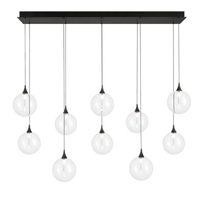 Eurofase Iissa Down Chandelier - 10 Light - 47'' - Clear Glass in Matte Black