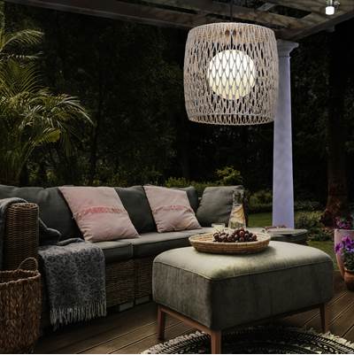 Eurofase Lara Outdoor Pendant - 22'' - Beige Rope in Matte Black