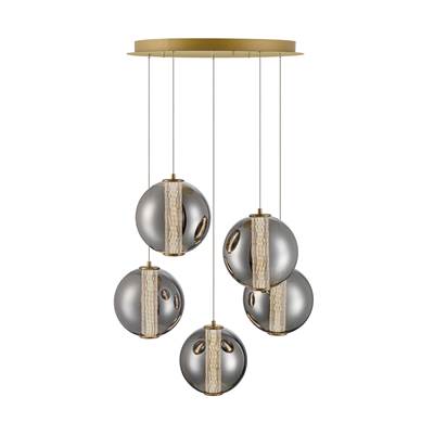 Eurofase Atomo 5-Light Chandelier - 26" - Smoked Glass in Gold