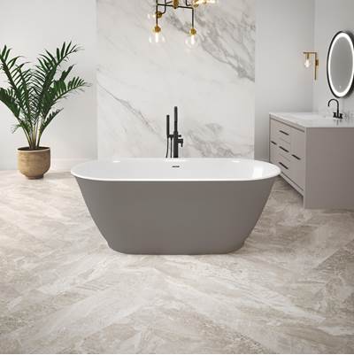 Fleurco Aria Stone Calla Freestanding Soaking Tub - 62" x 29" in Matte Grey Exterior With White Gloss Interior