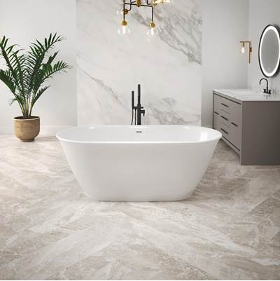 Fleurco Aria Stone Calla Freestanding Soaking Tub - 62" x 29" in Matte White Exterior With Gloss Interior