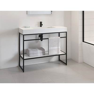 Fleurco Stak Trio Vanity Set - 39" - Freestanding in Brushed Gold Frame with White Shelf