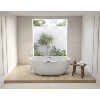 Fleurco Aria Stone Lucia Freestanding Soaking Tub - 63" x 35" in White With Chrome Trim