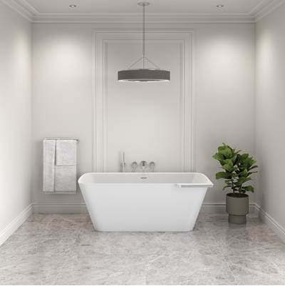 Fleurco Aria Stone Lukas Freestanding Soaking Tub - Right - 64" x 33" in White With Chrome Trim