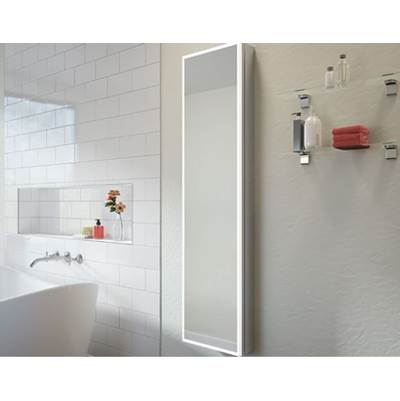 Fleurco Luna Halo Lighted Single Door Medicine Cabinet - 15" x 60" - Flat Door in Sandblasted