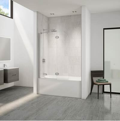 Fleurco Monaco Tub Shield - 6 mm Clear Glass - Left Rectangular Hinge in Chrome With Clear Glass