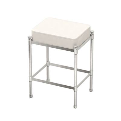 Gatco Rectangle White Leather Vanity Stool in Satin Nickel