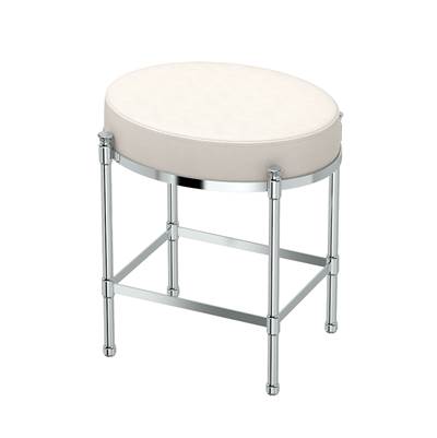 Gatco Oval White Leather Vanity Stool in Chrome