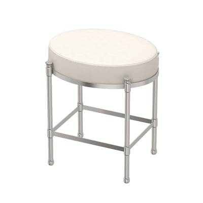 Gatco Oval White Leather Vanity Stool in Satin Nickel