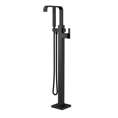Gerber Plumbing Square Floor Mount Tub Filler - Rectangular Handshower - 1.75 GPM in Satin Black