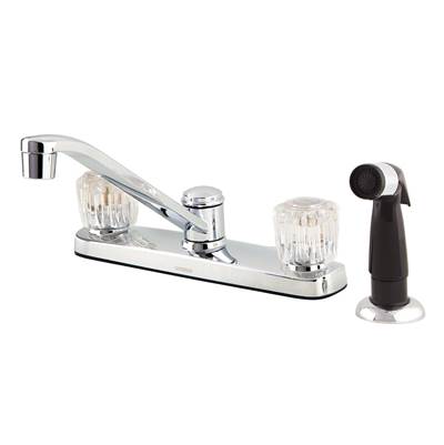 Gerber Plumbing Maxwell SE Four Hole Kitchen Faucet - Two Acrylic Handles - 8" D-Tube Spout - Spray - 1.75 GPM in Chrome