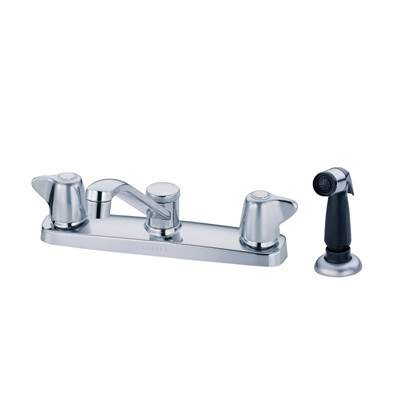 Gerber Plumbing Maxwell Four Hole Kitchen Faucet - Two Metal Handles - 8" D-Tube Spout - Spray - 1.75 GPM Aeration / 2.2 GPM Spray in Chrome