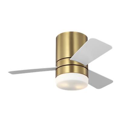 Generation Lighting Era 32 LED Hugger Ceiling Fan - Matte White Blades in Burnished Brass