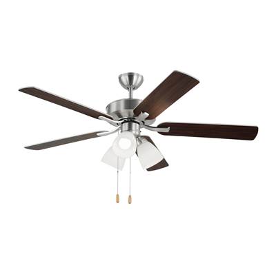 Generation Lighting Linden 52 LED 3 Ceiling Fan - Reversible Blades - Fitter Light Kit in Brushed Steel with Silver / American Walnut