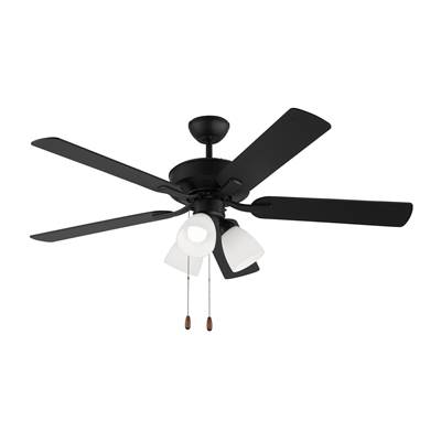 Generation Lighting Linden 52 LED 3 Ceiling Fan - Reversible Blades - Fitter Light Kit in Midnight Black with Midnight Black / American Walnut