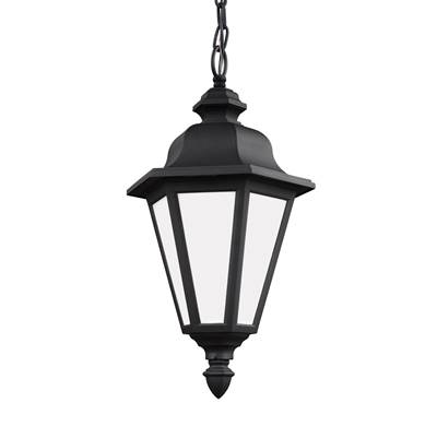 Generation Lighting Brentwood Outdoor Pendant - Smooth White Glass - in Black