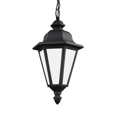 Generation Lighting Brentwood Outdoor Pendant - Smooth White Glass - in Black