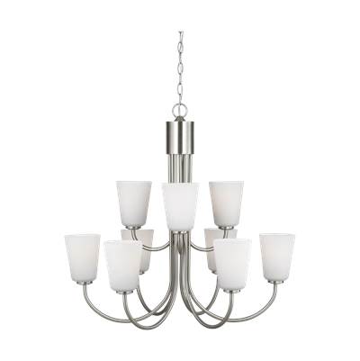 Generation Lighting Miles Large Chandelier - Etched Glass in Brushed Nickel