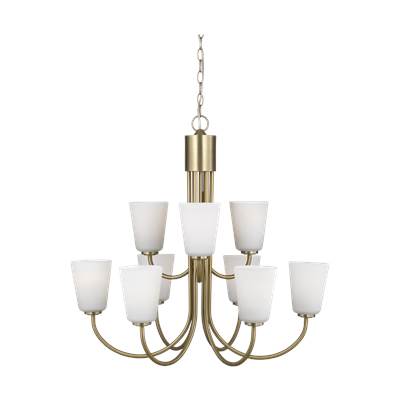 Generation Lighting Miles Large Chandelier - Etched Glass in Satin Brass