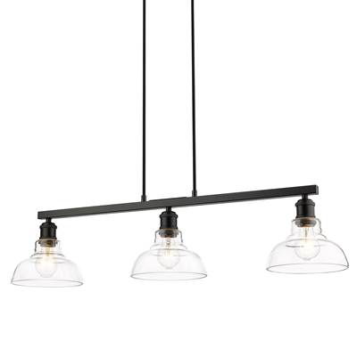 Golden Lighting Carver 3-Light Island Pendant - Clear Glass in Matte Black