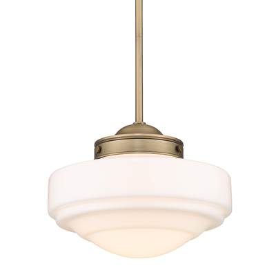Golden Lighting Ingalls 1-Light 12" Pendant in Modern Brass and Vintage Milk Glass