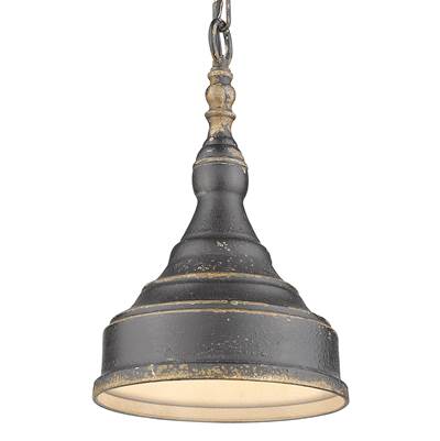 Golden Lighting Keating 1-Light Pendant in Antique Black Iron and Antique Black Iron Shade