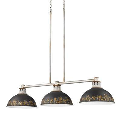 Golden Lighting Kinsley 3-Light Island Pendant - Antique Black Iron Shade in Aged Galvanized Steel