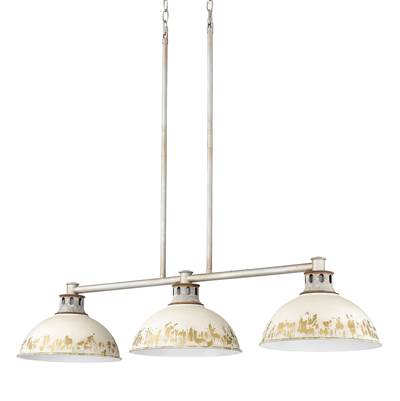 Golden Lighting Kinsley 3-Light Island Pendant - Antique Ivory Shade in Aged Galvanized Steel