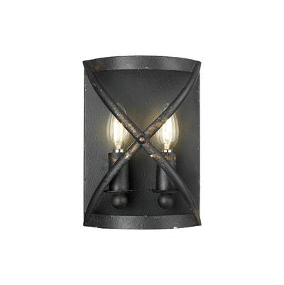 Golden Lighting Alcott 2-Light Wall Sconce in Antique Black Iron