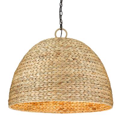 Golden Lighting Rue 8-Light Chandelier in Matte Black and Woven Sweet Grass Shade