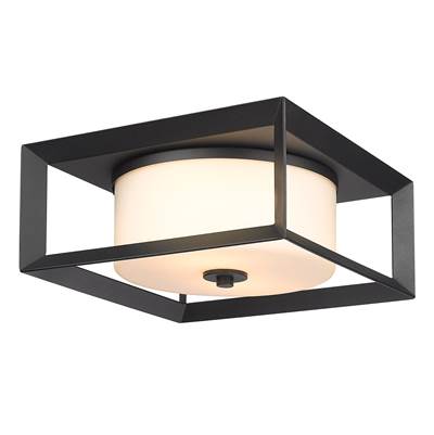 Golden Lighting Smyth 2 Light Outdoor Ceiling Fixture in Natural Black and Opal Glass