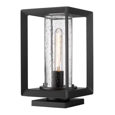 Golden Lighting Smyth 1-Light Outdoor Pier Mount - Seeded Glass in Natural Black