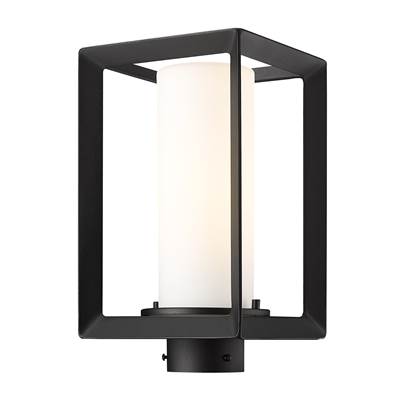 Golden Lighting Smyth 1-Light Post Lantern - Opal Glass in Natural Black
