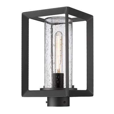 Golden Lighting Smyth 1-Light Post Lantern - Seeded Glass in Natural Black