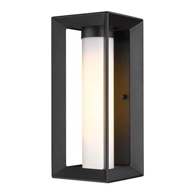 Golden Lighting Smyth 1-Light Outdoor Wall Lantern in Natural Black and Opal Glass