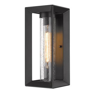 Golden Lighting Smyth 1-Light Outdoor Wall Lantern in Natural Black and Seeded Glass