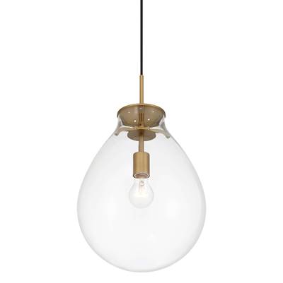 Golden Lighting Drop 1-Light Pendant - Clear Glass Shade in Brushed Champagne Brass