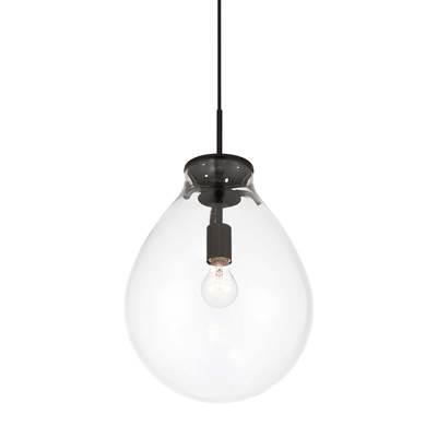 Golden Lighting Drop 1-Light Pendant - Clear Glass Shade in Matte Black