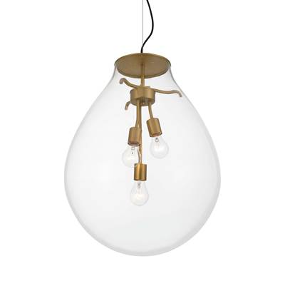 Golden Lighting Drop 3-Light Pendant - Clear Glass Shade in Brushed Champagne Brass