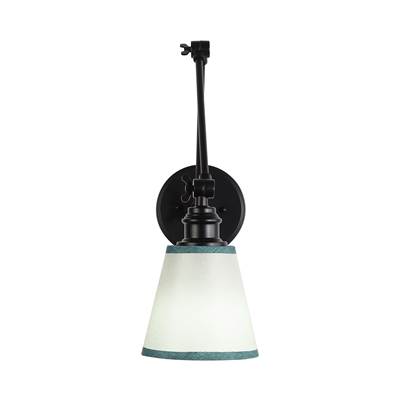 Golden Lighting Equinox 1-Light Swing Arm Wall Lamp - Green Trim Shade in Matte Black