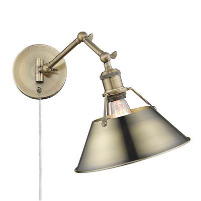 Golden Lighting Orwell 1-Light Swing Arm Wall Lamp in Aged Brass