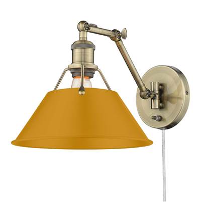 Golden Lighting Orwell 1-Light Swing Arm Wall Lamp - Auric Yellow Shade in Aged Brass