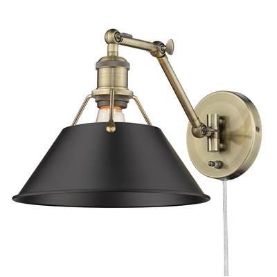 Golden Lighting Orwell 1-Light Swing Arm Wall Lamp - Matte Black Shade in Aged Brass