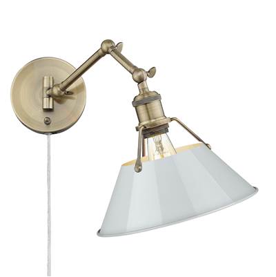 Golden Lighting Orwell 1-Light Swing Arm Wall Lamp - Dusky Blue Shade in Aged Brass