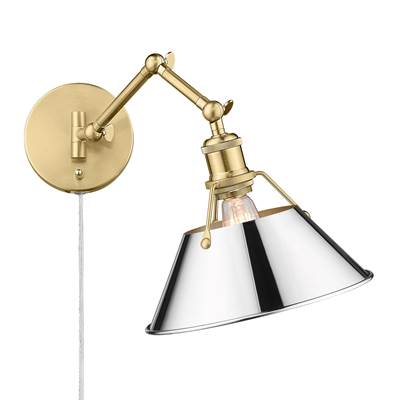 Golden Lighting Orwell 1-Light Swing Arm Wall Lamp - Chrome Shade in Brushed Champagne Brass