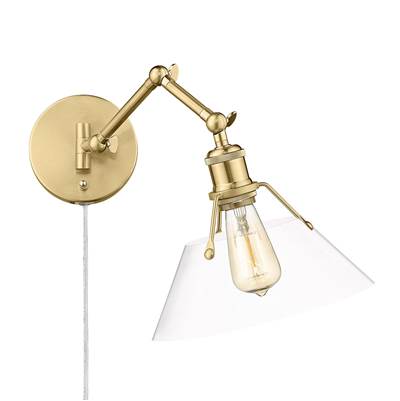 Golden Lighting Orwell 1-Light Swing Arm Wall Lamp - Clear Glass Shade in Brushed Champagne Brass